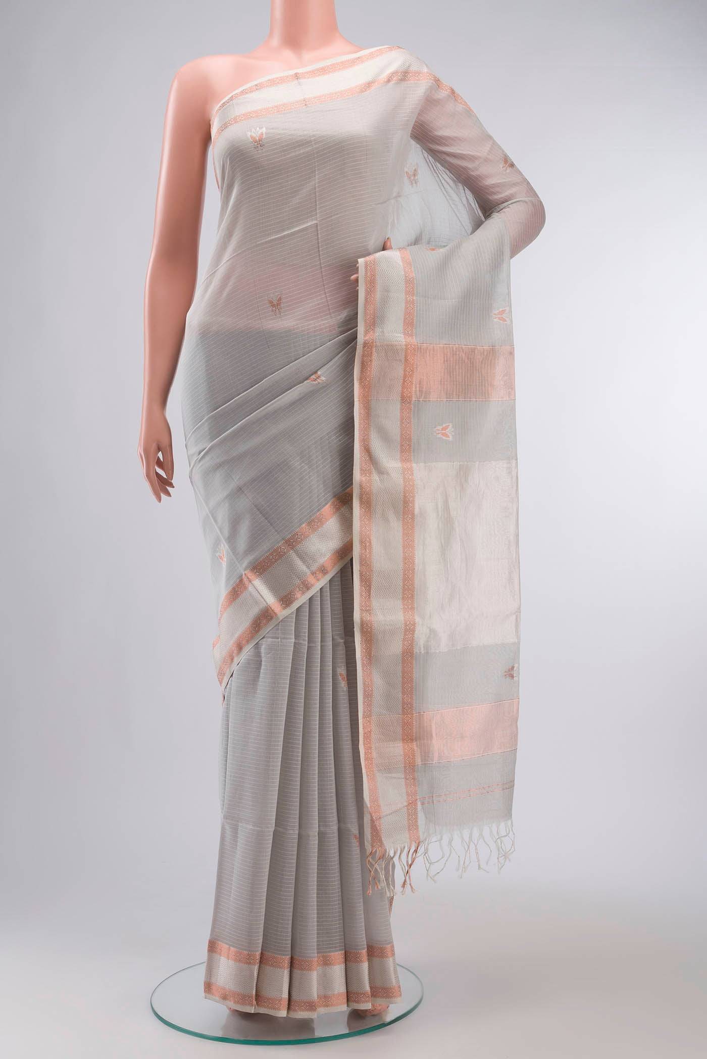 Grey Maheshwari Silk Cotton Saree Buy at ₹5931