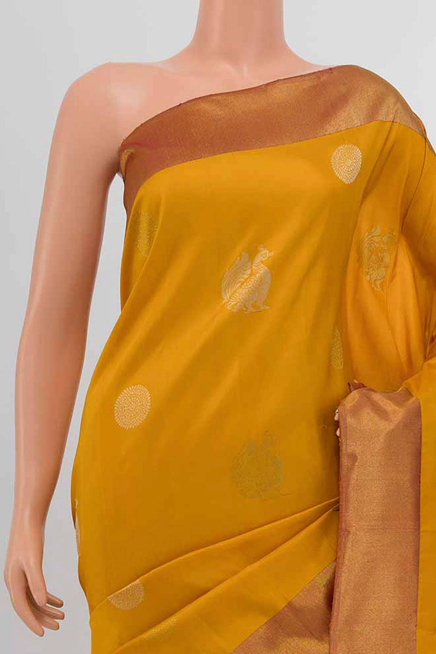 Pure Silk Pure Zari Mustard Kanchipuram Saree Buy at ₹64082