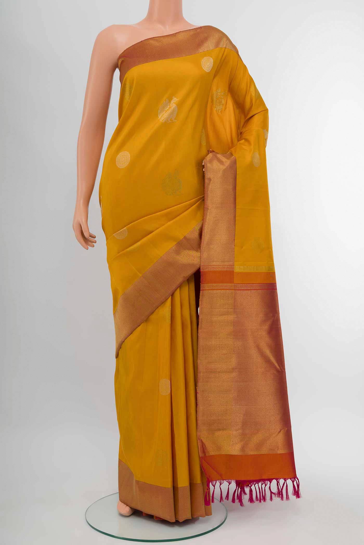 Pure Silk Pure Zari Mustard Kanchipuram Saree Buy at ₹64082