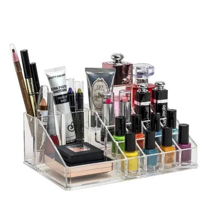 16 Cavity Cosmetic Organiser, Plastic Makeup Organizer, 16 Compartment Makeup Jewellery Lipstick Storage Box and Nail Paint Stand Transparent Holder ( Pack of 1 ) Buy @ ₹149