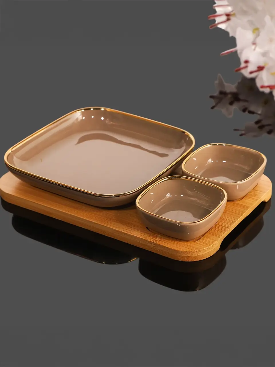 Blluex Brown Golden Trim Fibre Bowl Set Buy @ ₹0