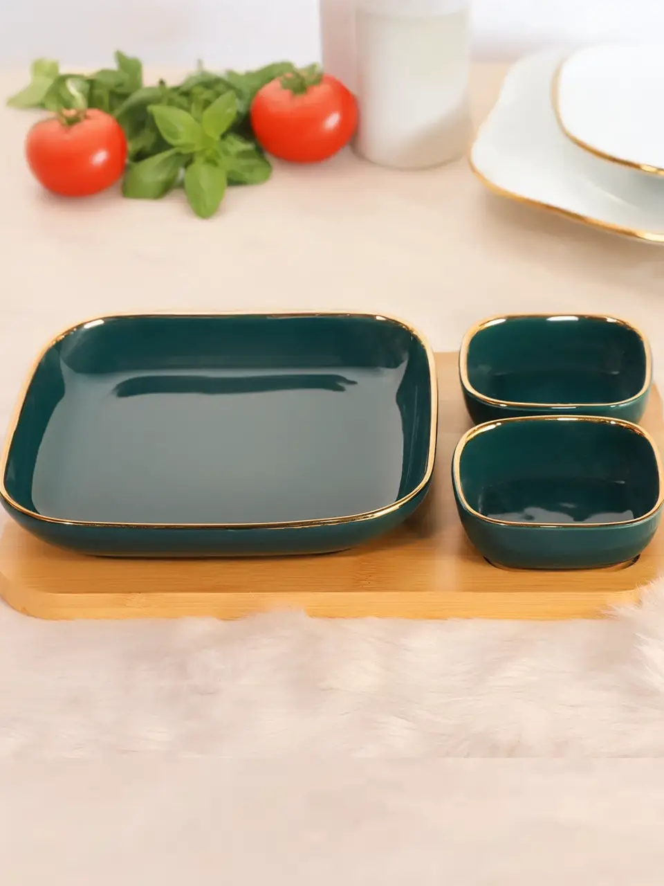 Blluex Dark Green Golden Lined Trio Bowl Set Buy @ ₹1191