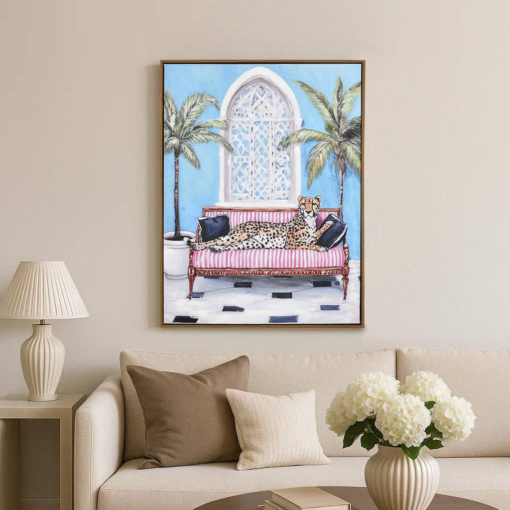 Tiger On Sofa Canvas Wall Painting (Multicolor)