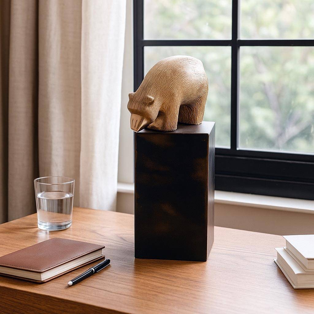 Tall Bear Metal Decorative Showpiece- Black & Gold