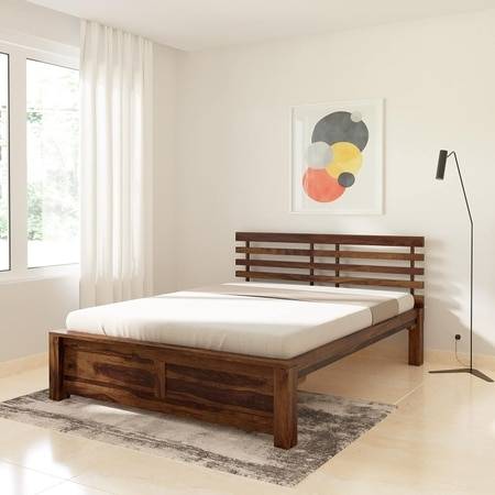 Penta Solid Wood Queen Size Non Storage Bed In Provincial Teak Finish