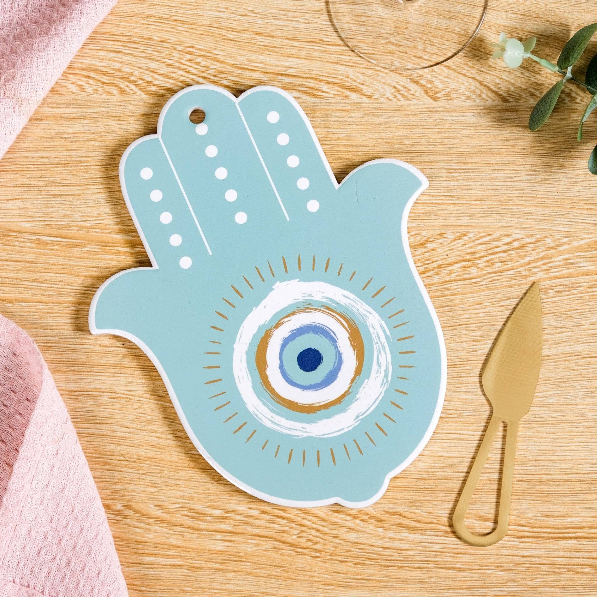 Hamsa Evil Eye Hand Cheese Board With Knife Set Of 2 buy only at ₹790