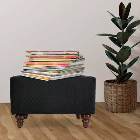 Alaric Solid Wood  Ottomon in  Black Colour