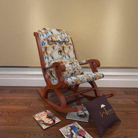 Loris Solid Wood Rocking Chair in Beige printed Colour