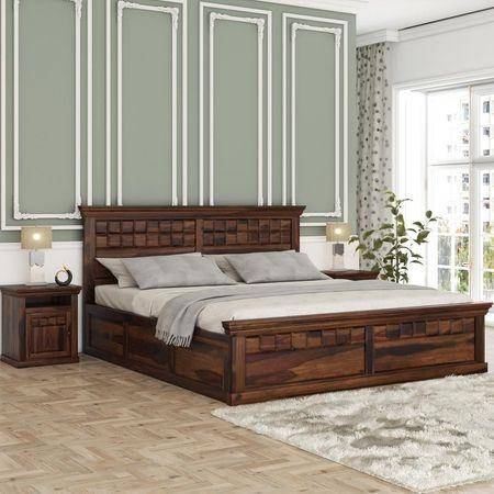 PRASHIV Sheesham Wood King Size Bed Box Storage Storage Provincial Teak Finish (72 x 78 inches)