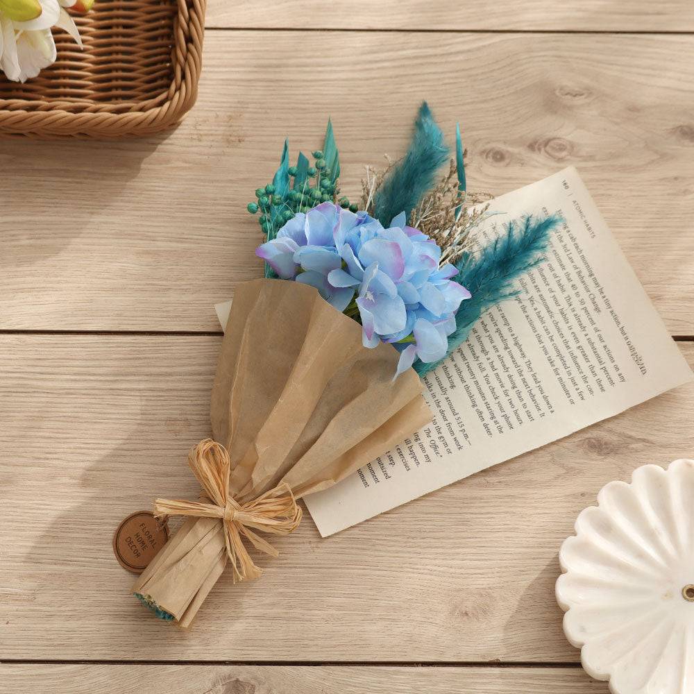 Hydrangea Bouquet in Parchment Small - Blue