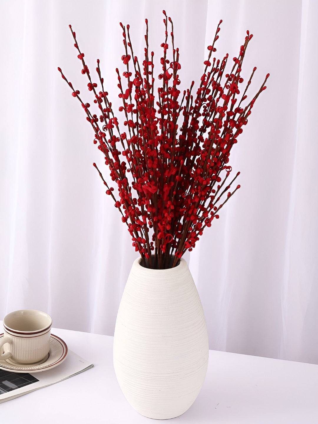 5 Pieces Artificial Jasmine Flowers Stem with Mini Berry for Vase Pots