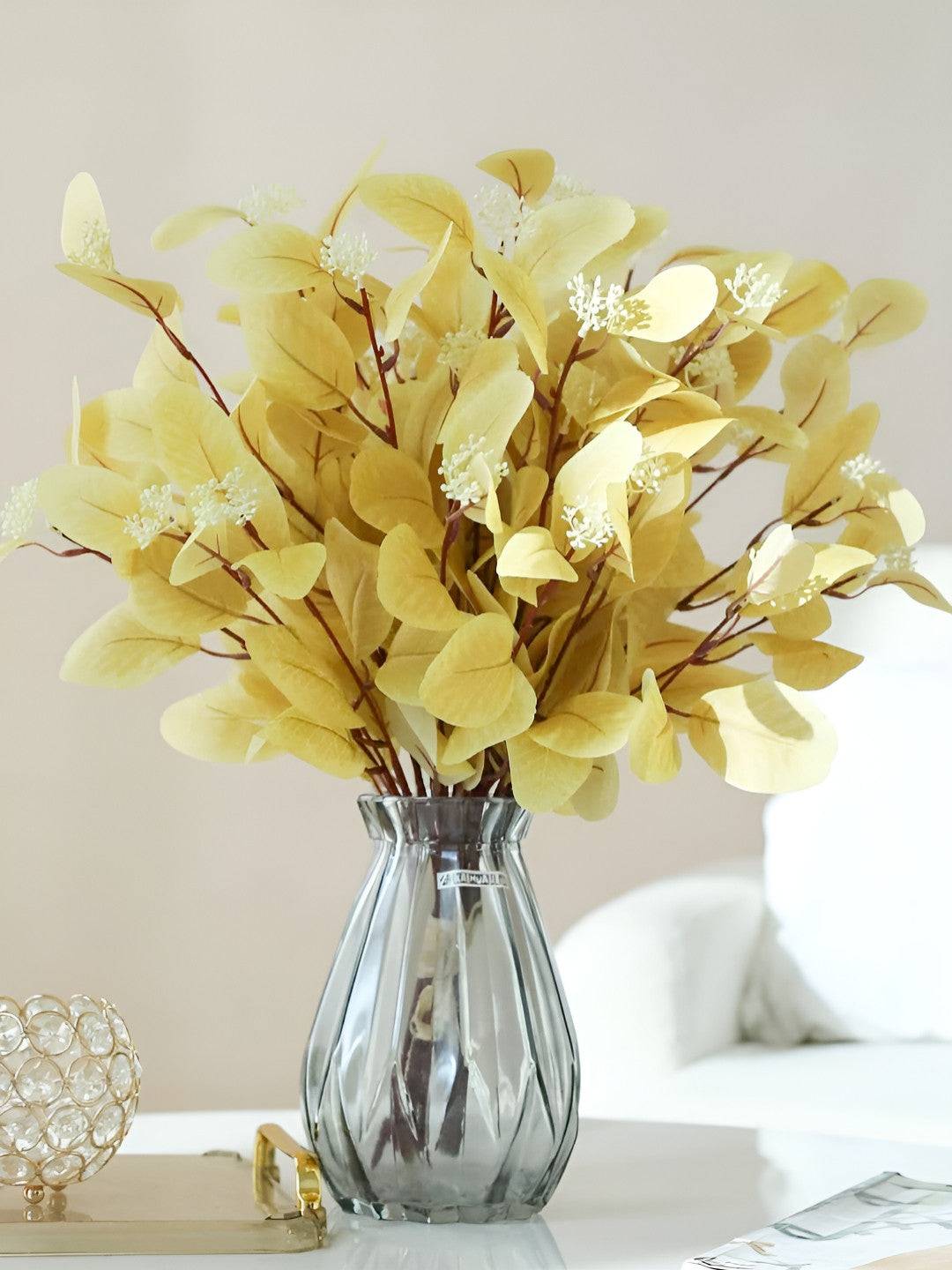 Yellow 6 Pieces Eucalyptus Artificial Flower