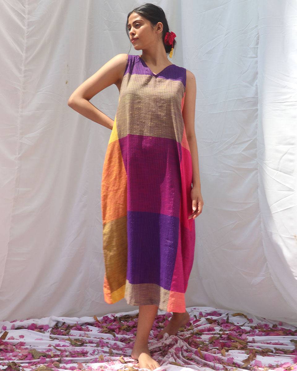 Indradhanush Handwoven Cotton Dress - RC