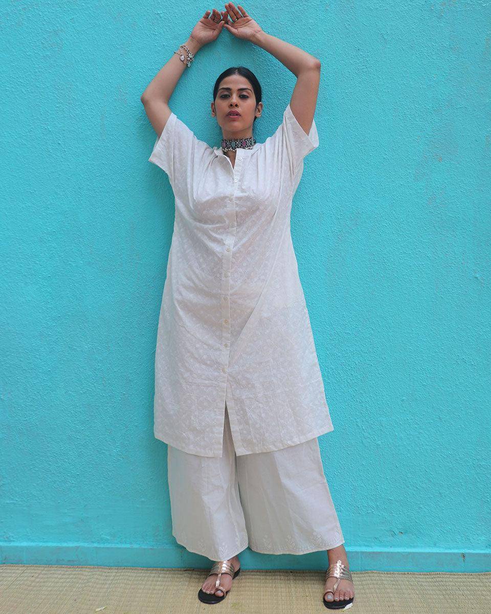 Magadhi Cotton Kurta Set - Safed