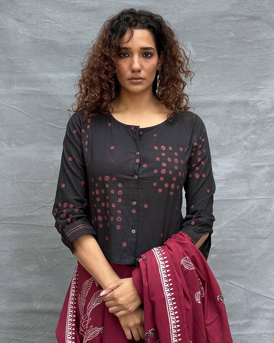 Fields of Feathers Blockprinted Cotton Blouse