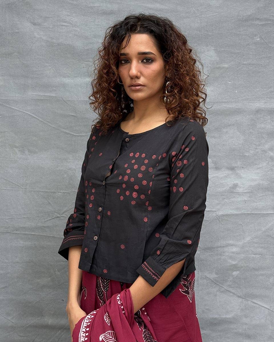 Fields of Feathers Blockprinted Cotton Blouse