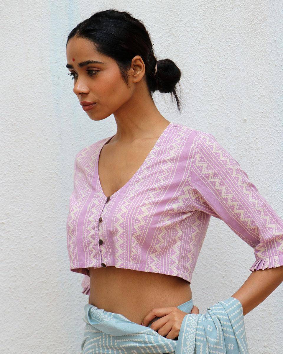 Ethereality Handblock Printed Cotton Crop Top Blouse