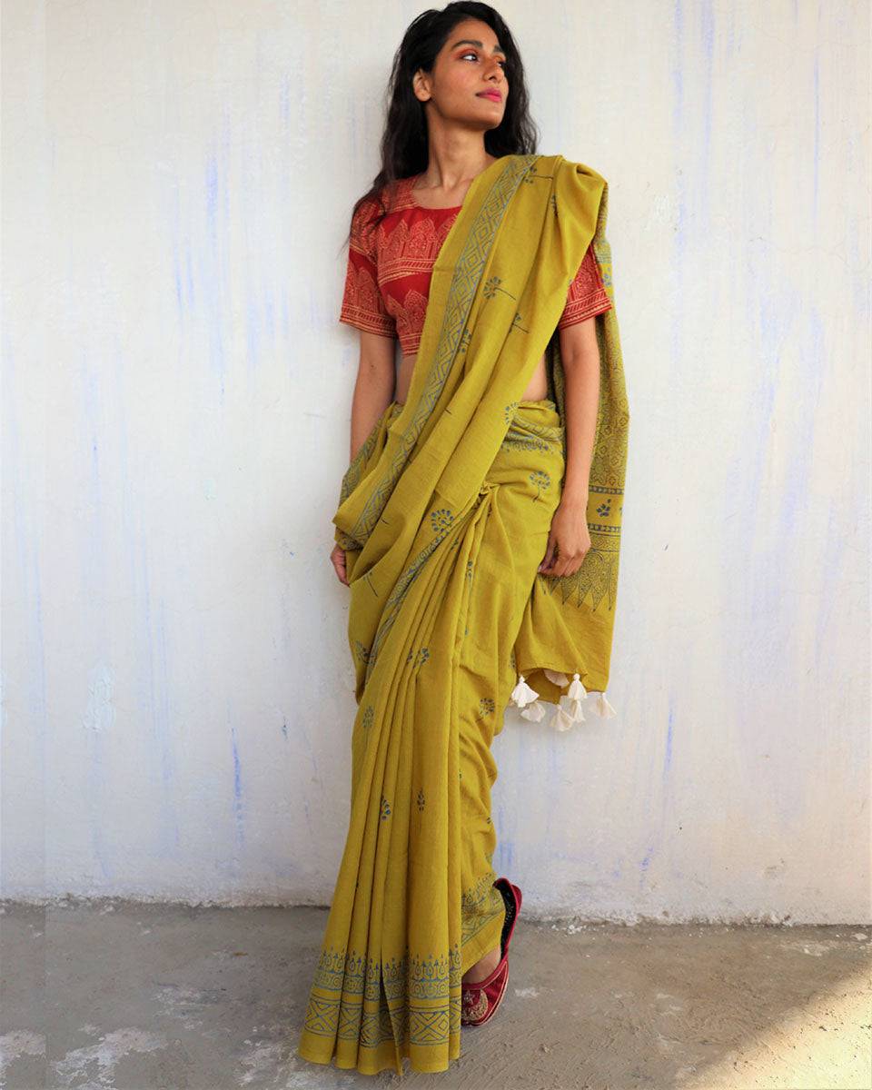 Kimana Handblockprinted Cotton Saree - Butterfly Girls