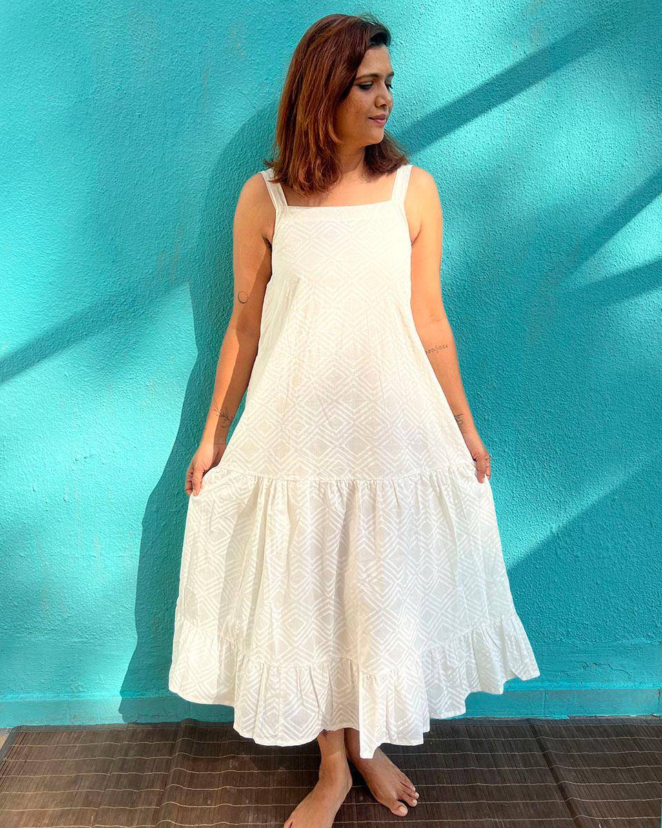 Poornima Cotton Dress - Safed