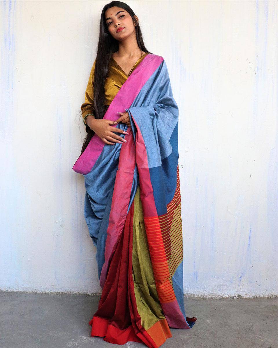 Satrang Handwoven Pure Cotton Viscose Saree  - Holi