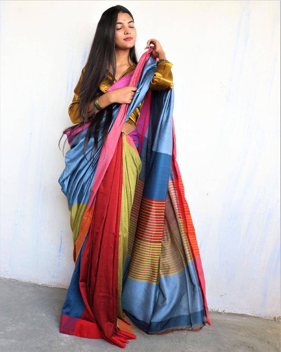 Satrang Handwoven Pure Cotton Viscose Saree  - Holi