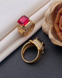 Bansuri Square Red Stone Ring Diamonds For Men