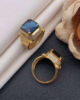 Bansuri Square Blue Stone Ring Diamonds For Men