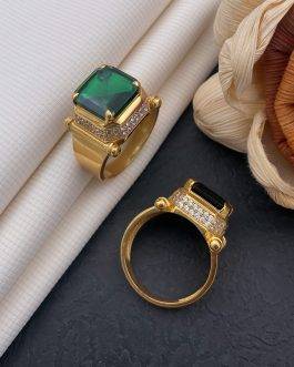 Bansuri Square Green Stone Ring Diamonds For Men