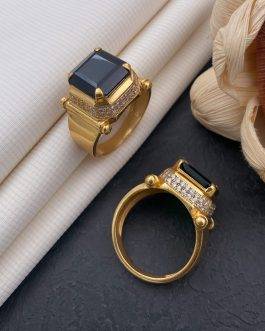 Bansuri Square Black Stone Ring Diamonds For Men