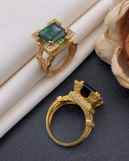 Afiltower Green Stone Ring Diamonds For Men