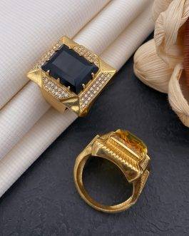 Steper Square Black Stone Ring Diamonds For Men