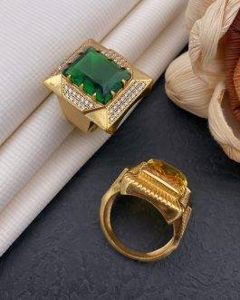 Steper Square Green Stone Ring Diamonds For Men