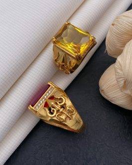 Trishul Yellow Stone Ring Diamonds For Men
