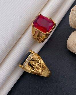 Trishul Red Stone Ring Diamonds For Men