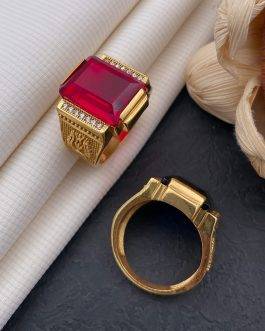 Lord Trishul Red Stone Ring Diamonds For Men