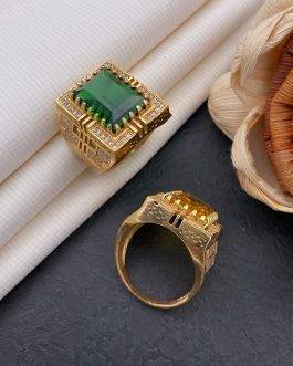 Frong Square Green Stone Ring Diamonds For Men