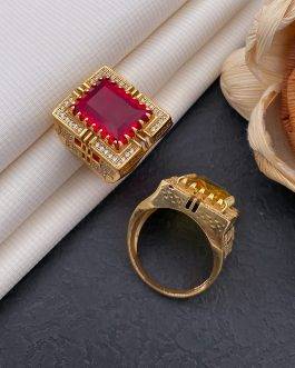 Square Frong Red Stone Ring Diamonds For Men