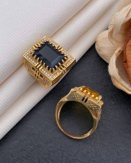 Square Frong Black Stone Ring Diamonds For Men