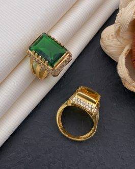 Buget Three Strip Green Stone Ring Diamonds For Men