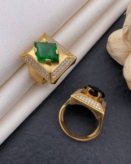 Cross Square Green Stone Ring Diamonds For Men