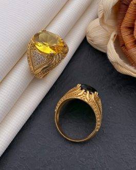 Ovel Yellow Stone Ring Diamonds For Men