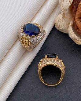 Om Blue Stone Ovel Ring Diaomonds For Men