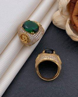 Om Green Stone Ovel Ring Diamonds For Men