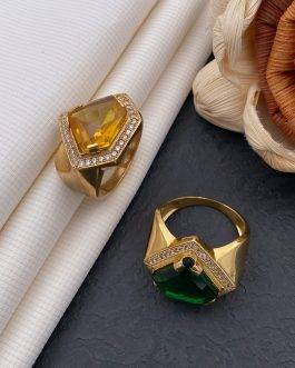 Real Diamond Shape Yellow Stone Ring For Men