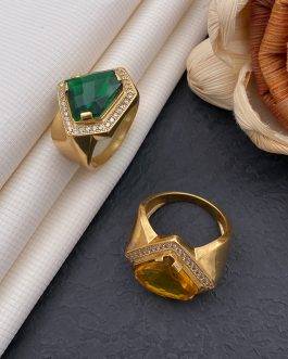 Real Diamond Shape Green Stone Ring For Men