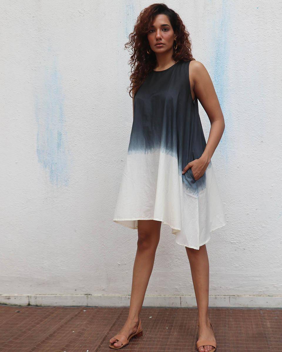 Oreo Truffle Block Printed Cotton Dress - Mono