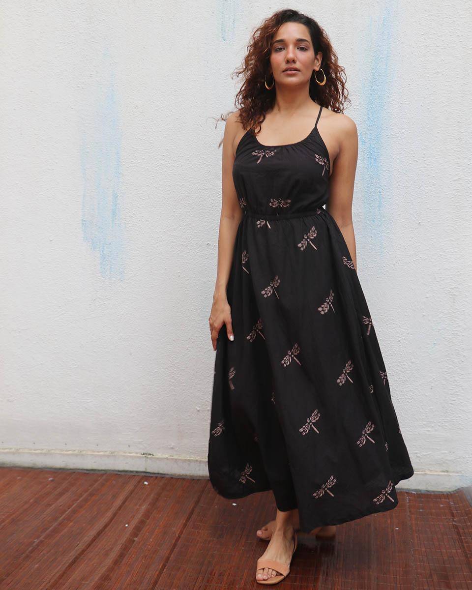 Midnight Mai Tai Block Printed Cotton Dress - Mono