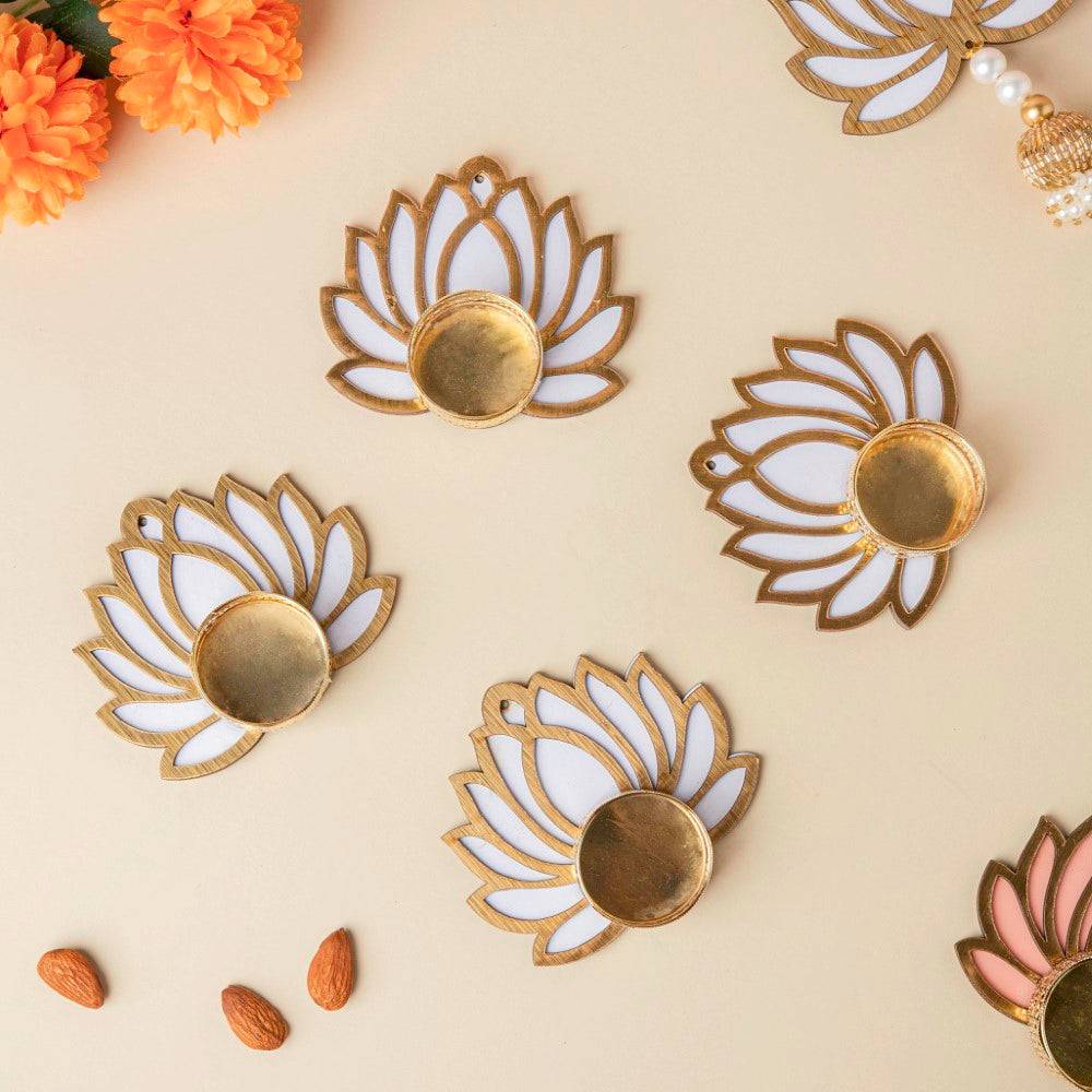 White Lotus Tea Light Holder Set Of 4