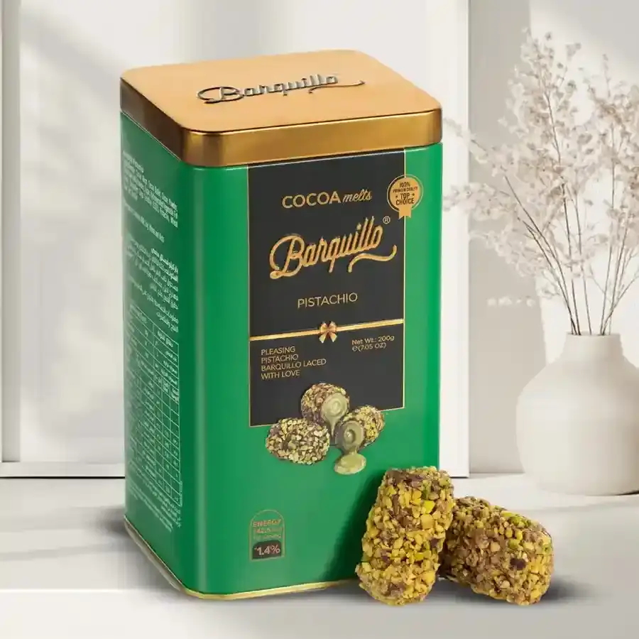 Elegant Barquillo Pistachio Chocolate Gift Tin