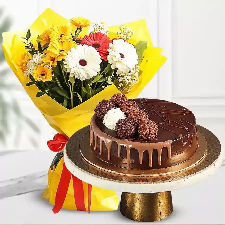 Floral Bliss with Decadent Chocolate Cake